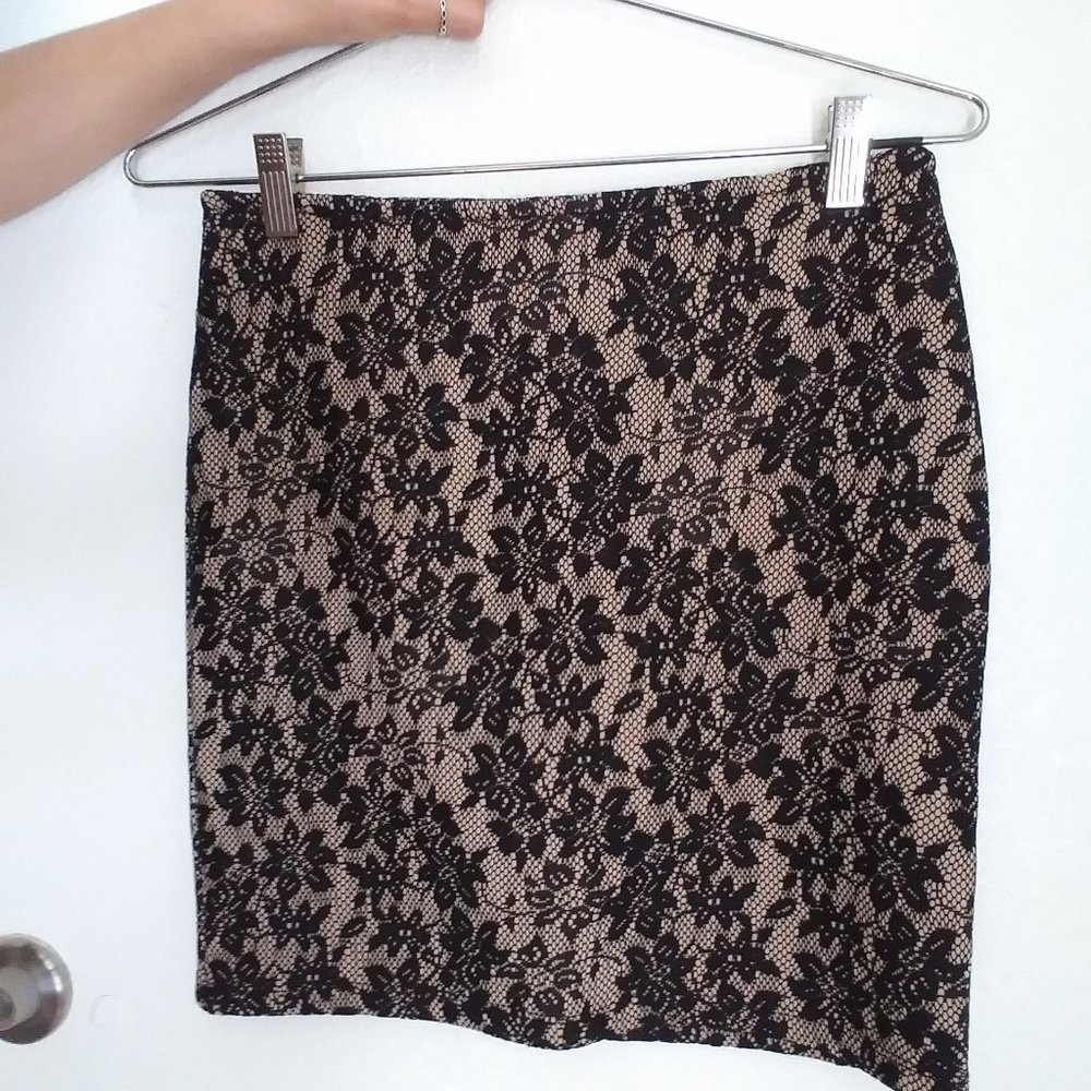 Black floral mini skirt